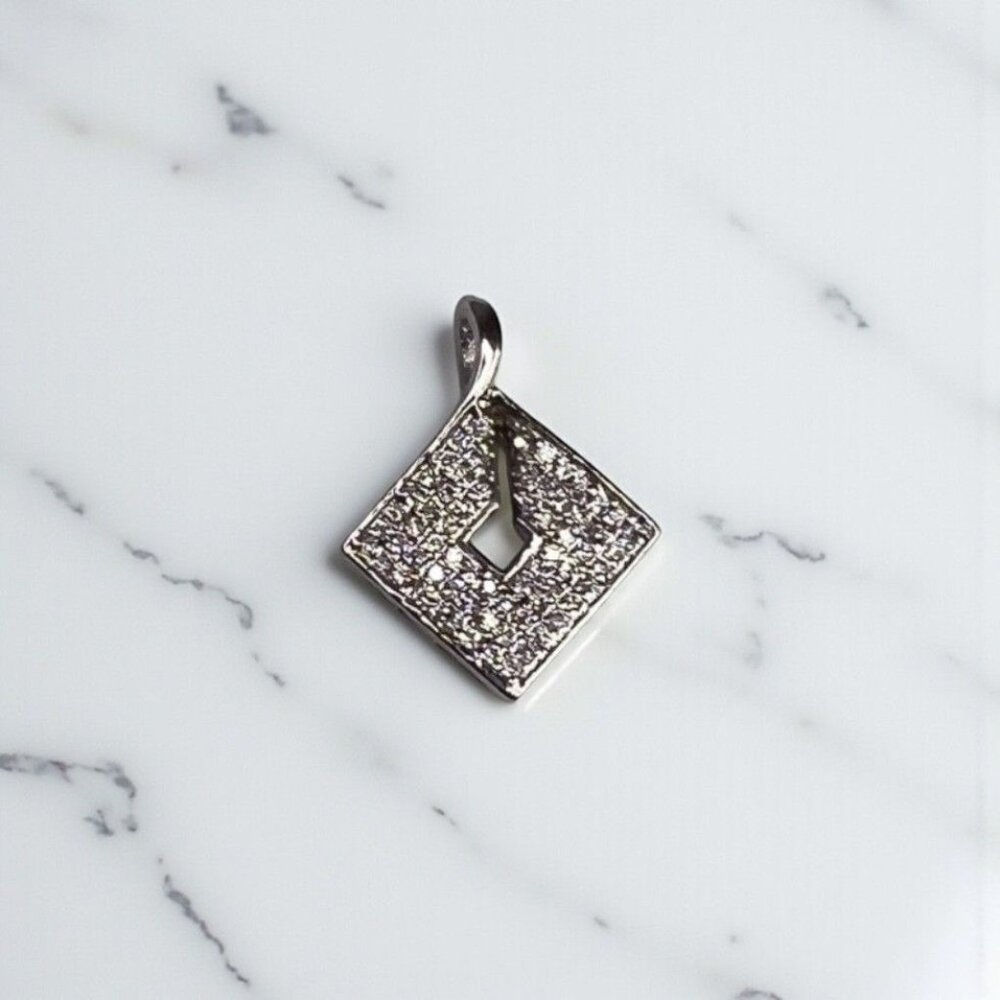 Square Shaped Silver Tone Cubic Zirconia Pendant Women's Jewelry